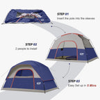 2/4/6 Person Camping Tent, Waterproof Windproof Easy Setup Dome Tent