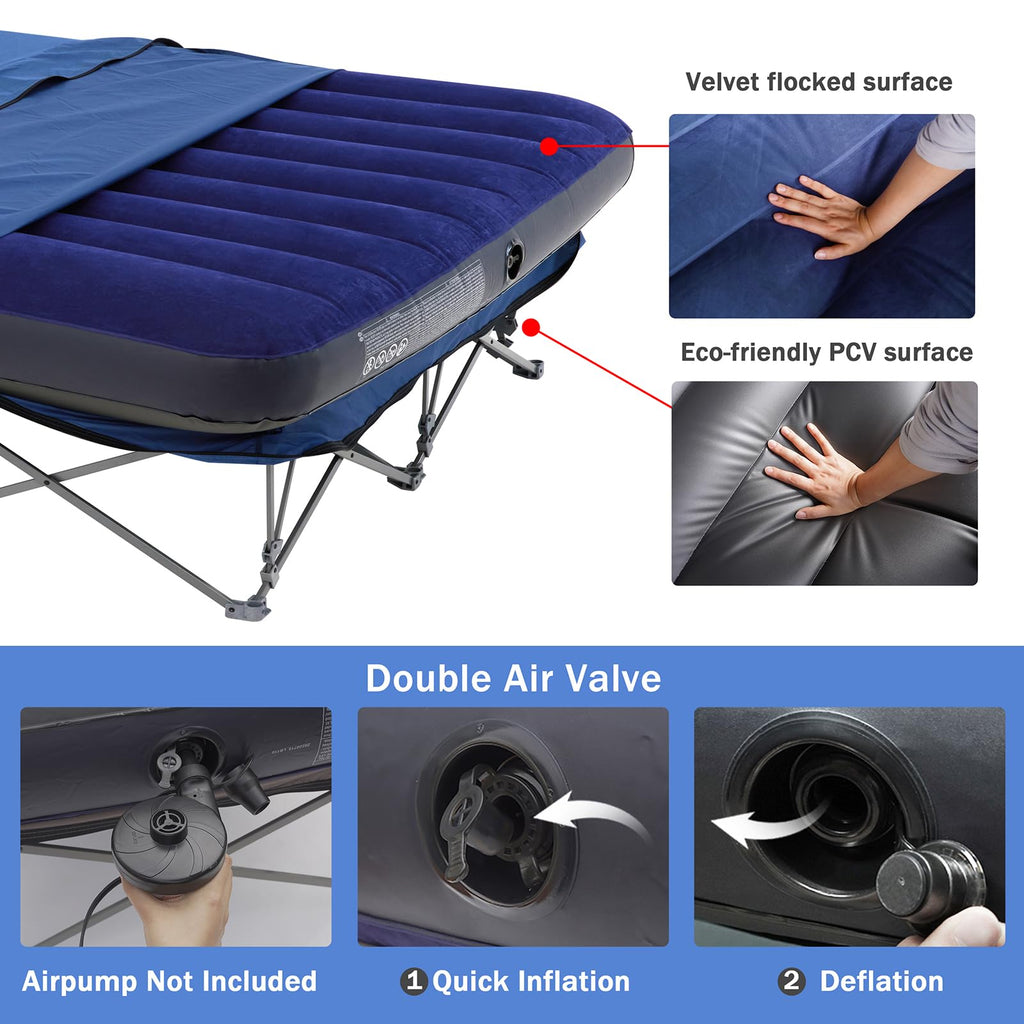 Portable Folding Camping Cot with Air Mattress for Adults | Outdoor Camping & Travel Bed(Air Pump Not Included)