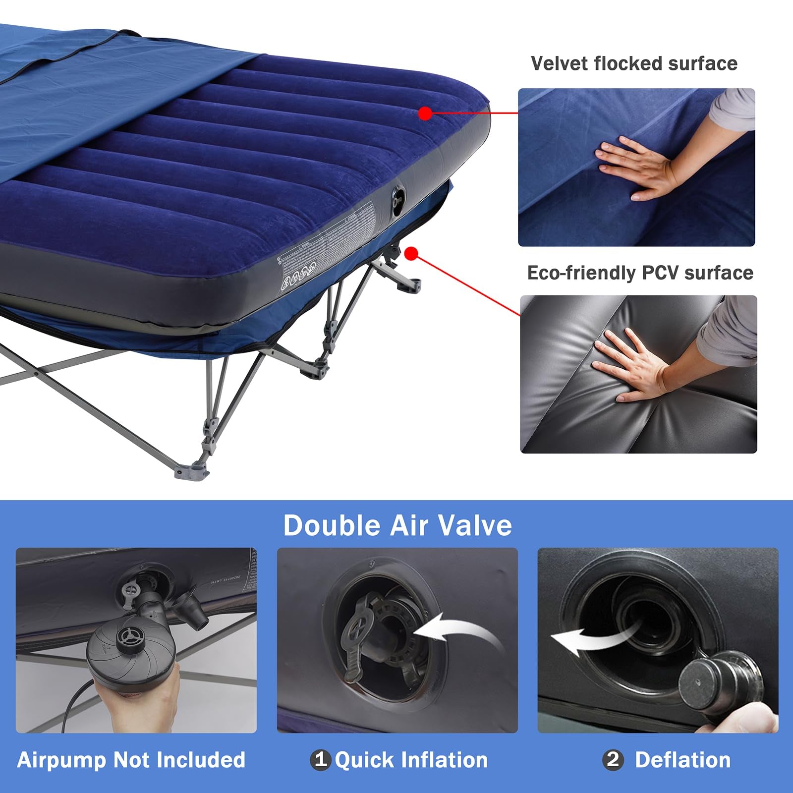 Portable Folding Camping Cot with Air Mattress for Adults | Outdoor Camping & Travel Bed(Air Pump Not Included)