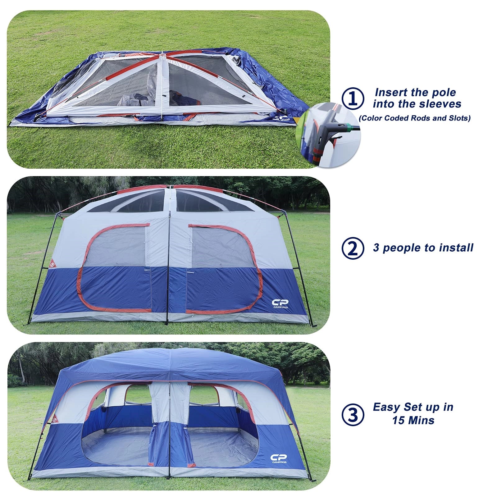 12 Person Extra Large Family Cabin Tent, Waterproof Windproof Easy Setup