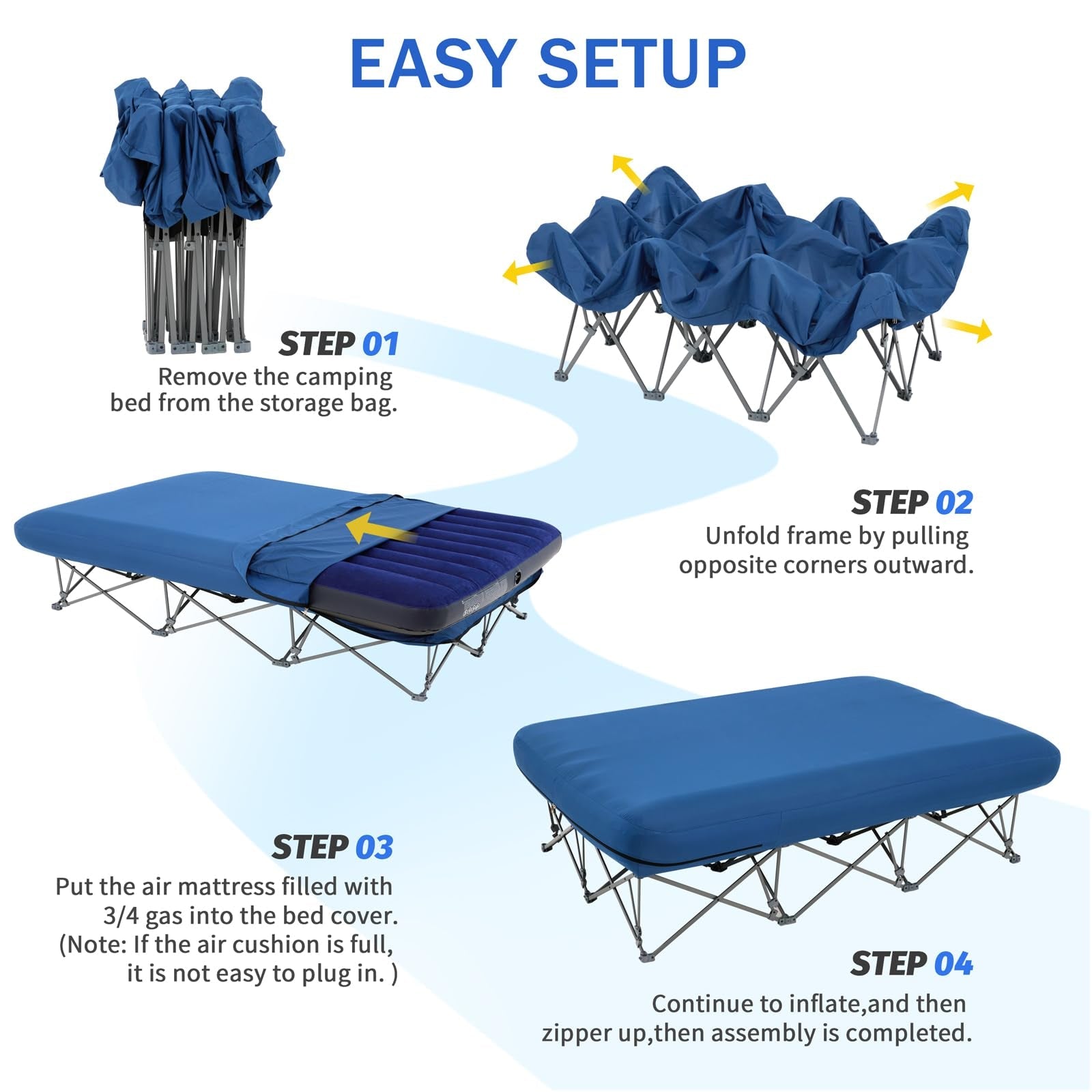 Portable Folding Camping Cot with Air Mattress for Adults | Outdoor Camping & Travel Bed(Air Pump Not Included) - CAMPROS CP
