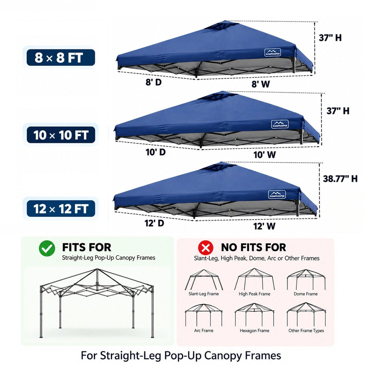 Replacement Canopy Top for Straight-Leg Pop-Up Canopy | Waterproof & Vented - CAMPROS CP